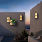 Ray Modern Cube Square Metal/Glass Outdoor Wall Lamp, Black