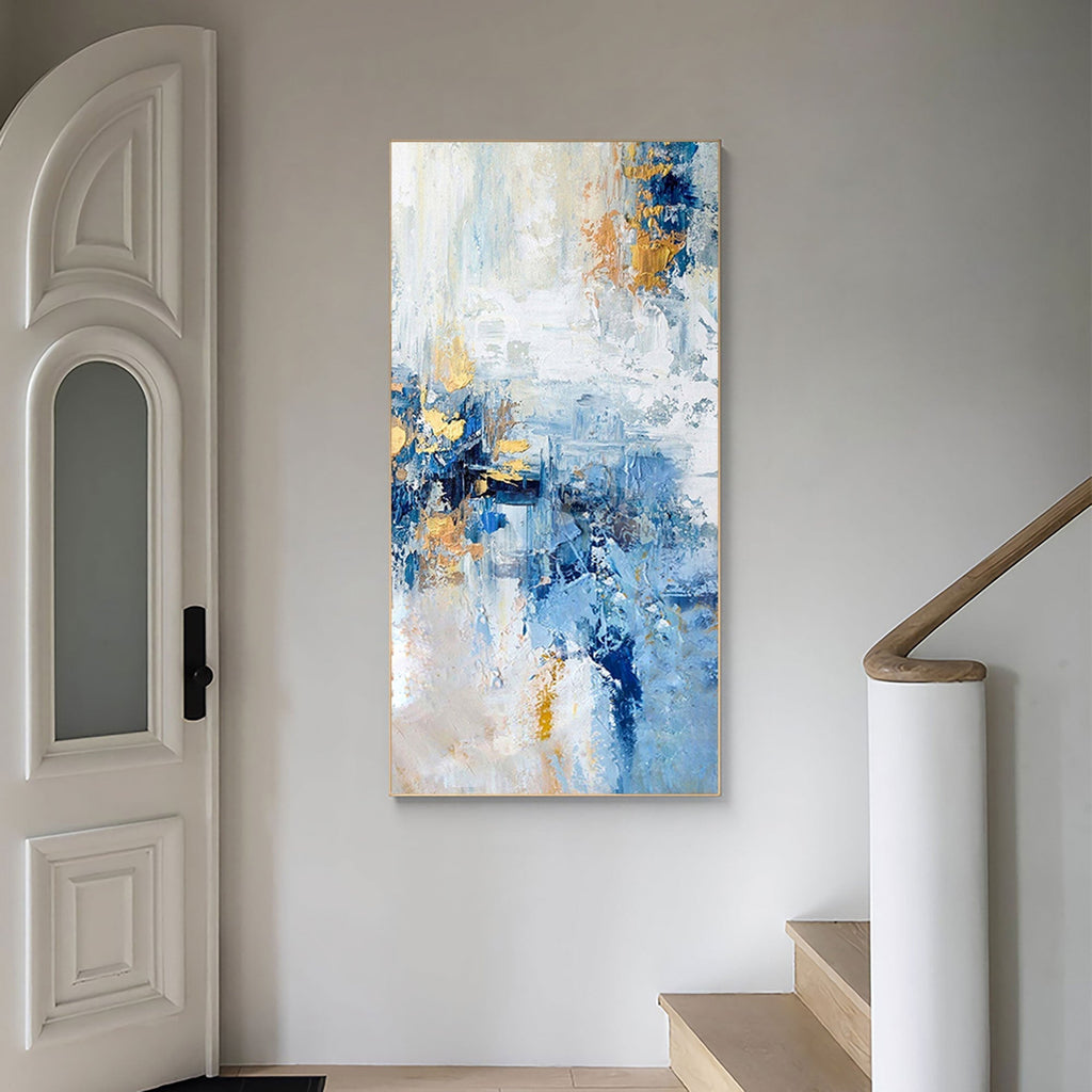 Coastal Gold & Blue Abstract Oil Painting