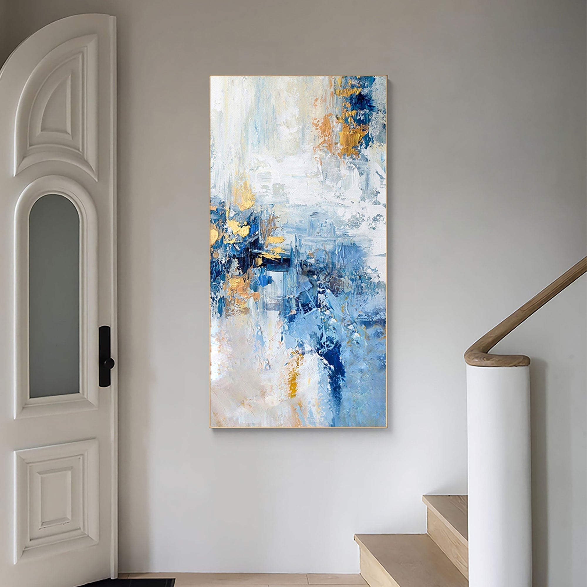 Coastal Gold & Blue Abstract Oil Painting