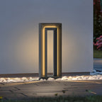 Ray Modern Metal Hollow Rectangular Solar Outdoor Path Light, Black