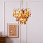 Aurora Chandelier Amber Leaf Glass Layered Organic Warmth