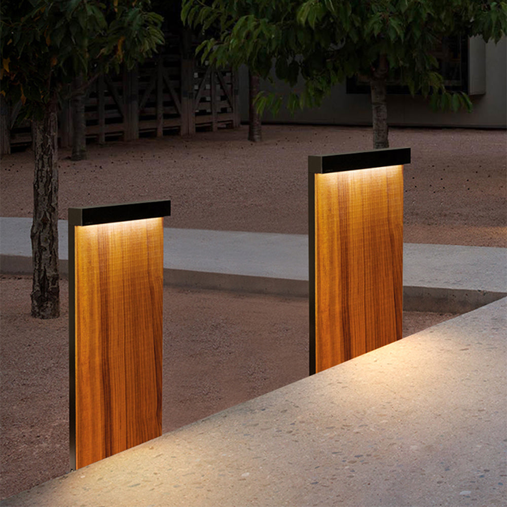 Ray Modern Metal Rectangular Outdoor Path Light, Wood