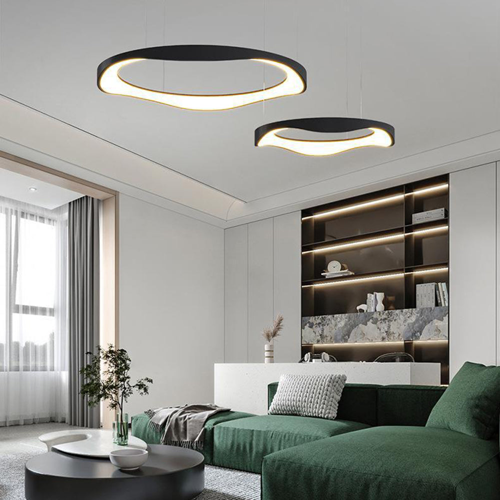 Arisha Pendant Light Rond Modern,  Black/White, Dining Room
