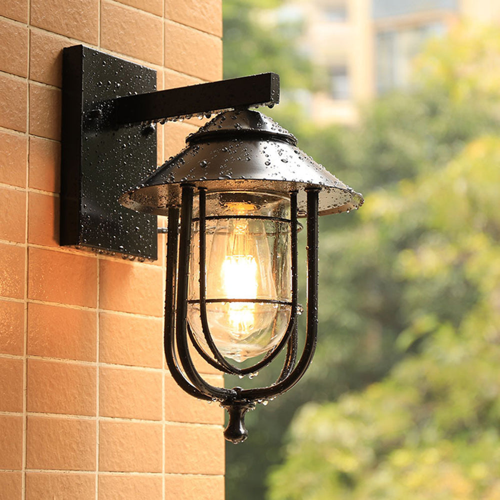 Ray Vintage Lantern Shaped Metal Outdoor Wall Lamp, Black