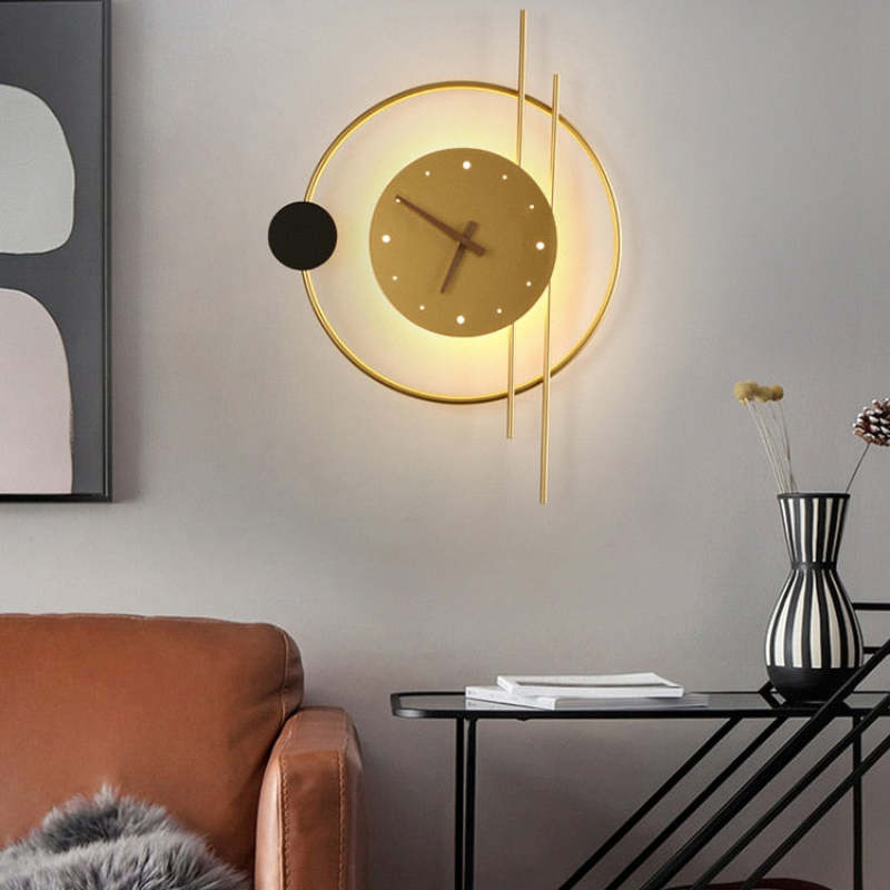 Arisha Wall Lamp Clock, Black & Gold