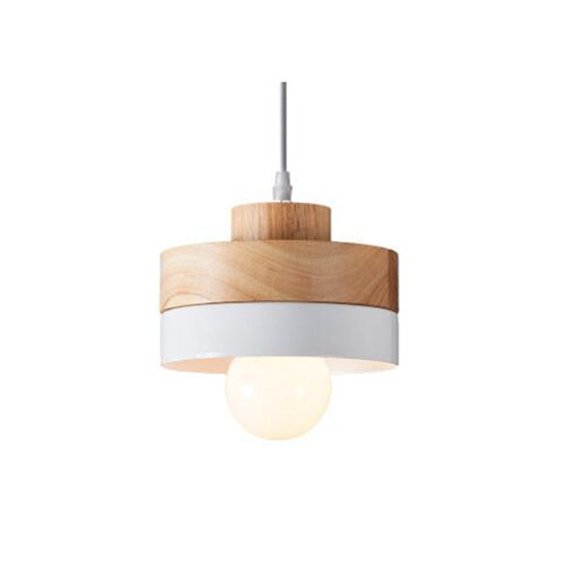 Aria Minimalist Black & White Wood Geometric Pendant Light