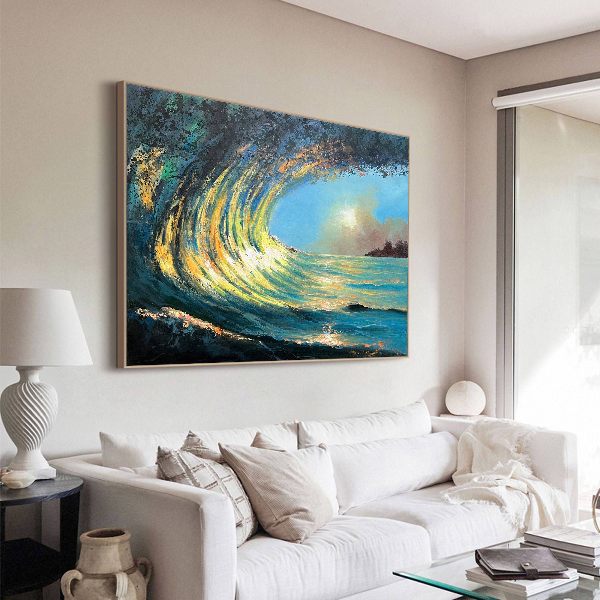 Luminous Wave Seascape Oil Painting Horizontal
