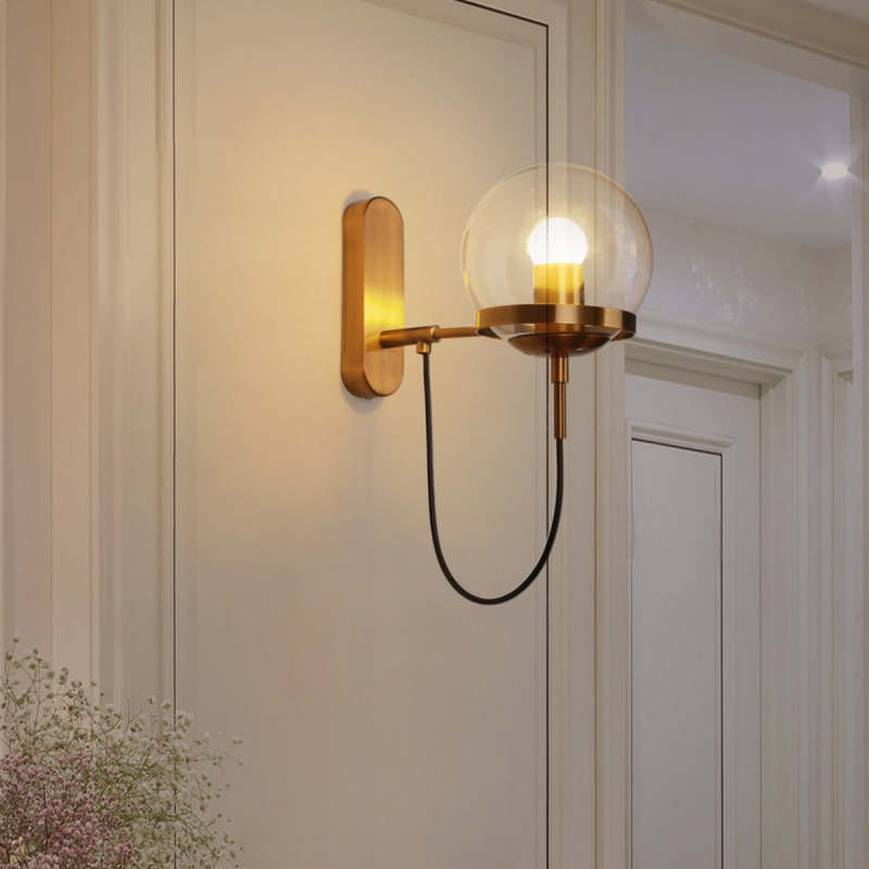 Silva Rustic Retro Glass Globe Wall Lamp, Black/Bronze