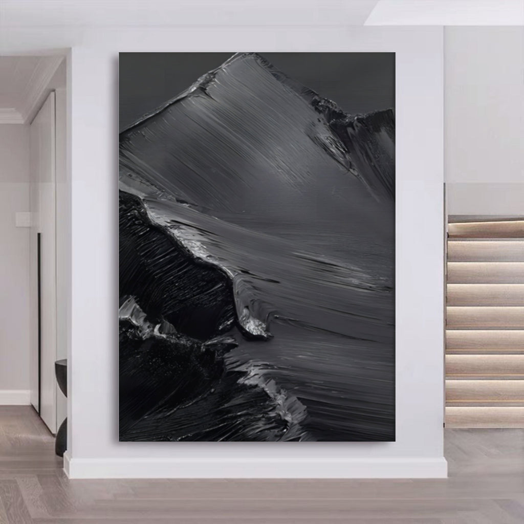 Monochrome Mountain Landscape Impasto Painting