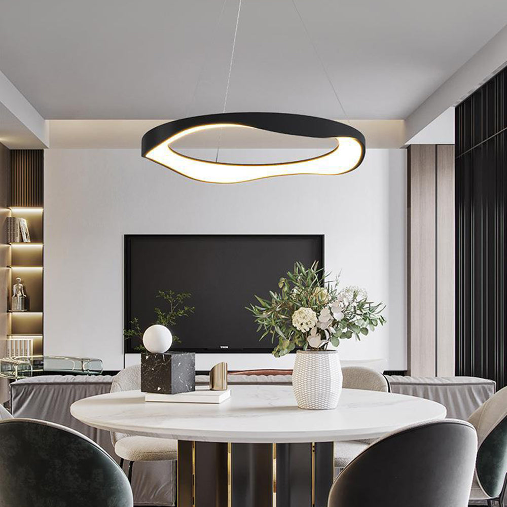 Arisha Pendant Light Rond Modern,  Black/White, Dining Room
