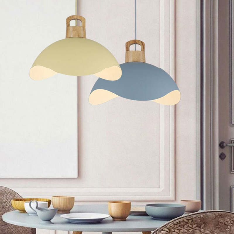 Valentina Colorful Shade Single Pendant Lights, Wood & Metal