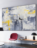 Gray Yellow Oil Painting Hand Painted