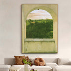 Arched Window View Painting Green Landscape