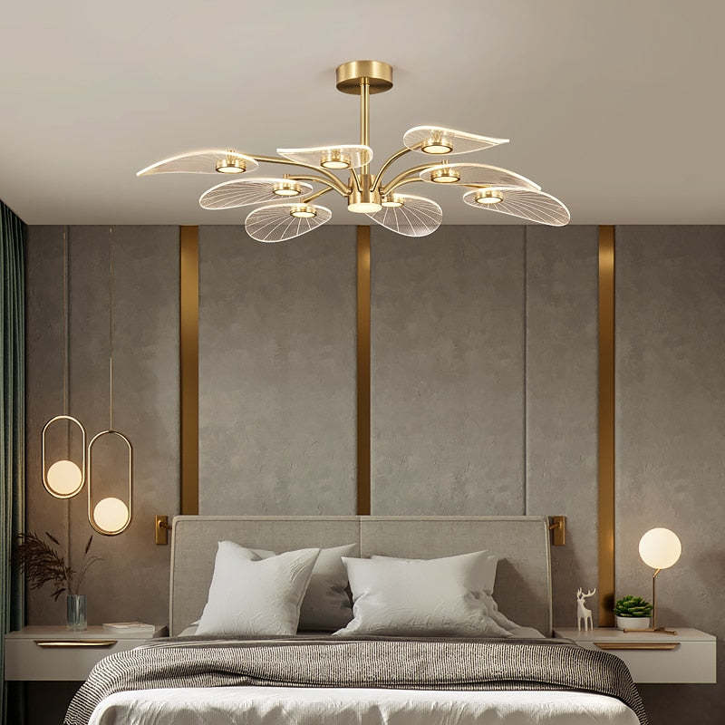 Arisha Art Deco Leaf Metal/ Chandelier, Gold