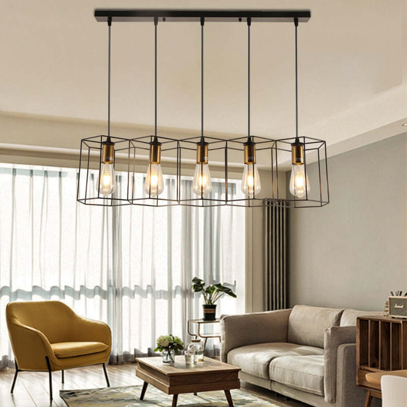 Arisha Rustic Farmhouse Geometry  3/5 Light Pendant Light, Black
