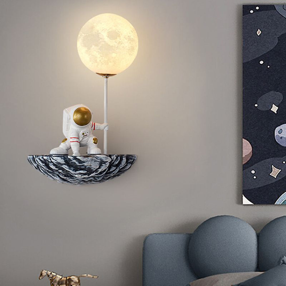 Aria Decorative Astronaut Glass/ Wall Lamp, White/Blue-White