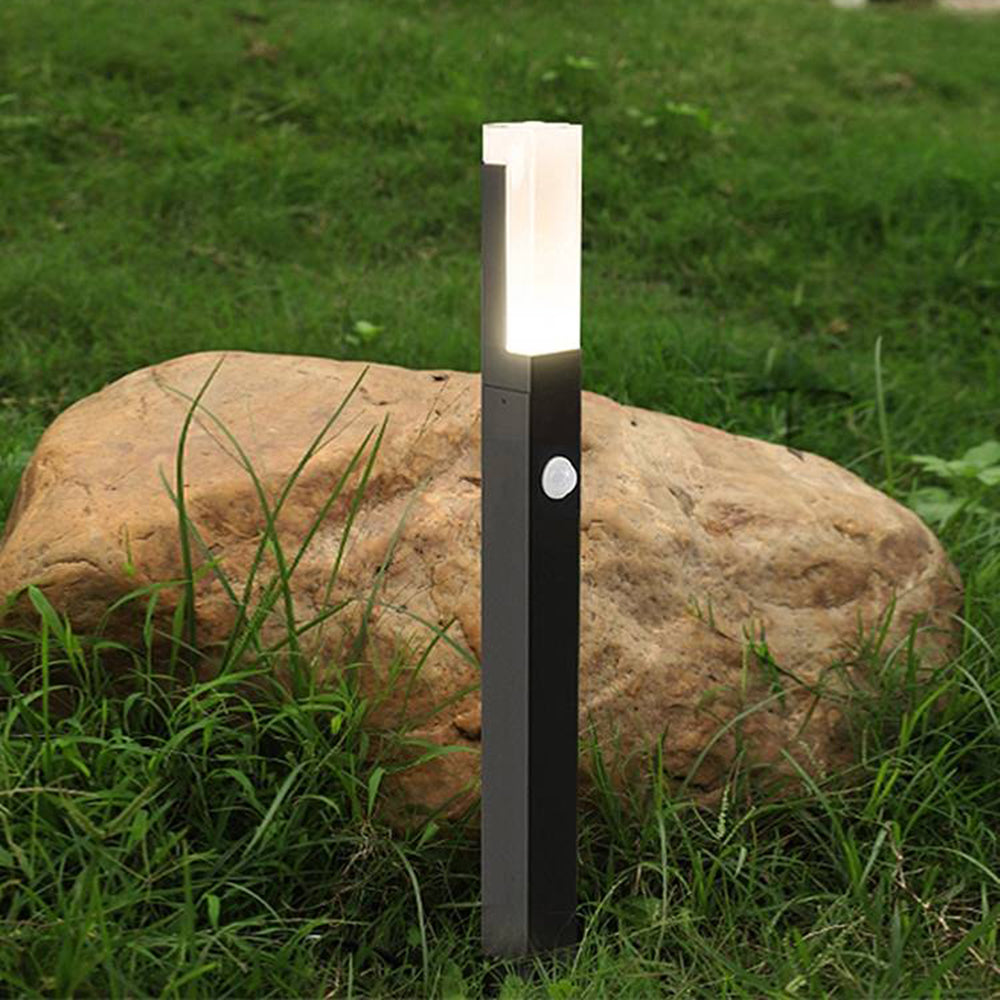 Ray Modern Metal Rectangular Outdoor Path Light With Sensor, Black