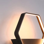 Ray Minimalist Hexagonal Ring With Shelf Metal Outdoor Wall Lamp, Black