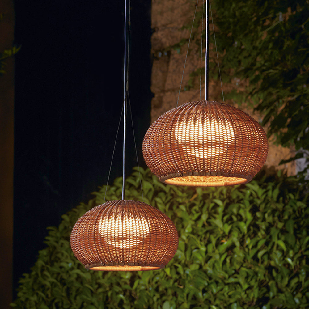Ray Retro Lantern Gold Pendant Light, Bamboo/