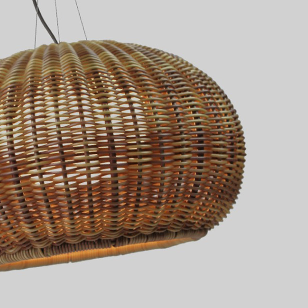 Ray Retro Lantern Gold Pendant Light, Bamboo/