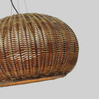 Ray Retro Lantern Gold Pendant Light, Bamboo/