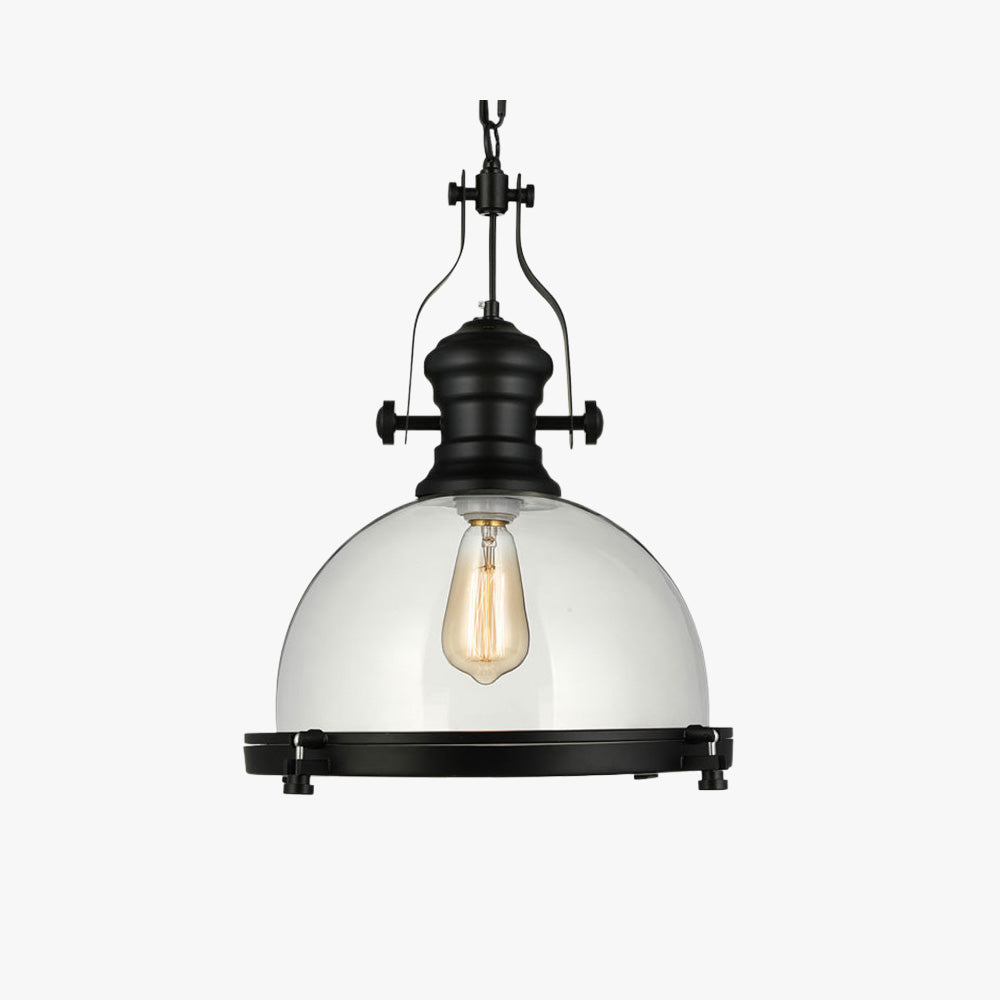 Silva Vintage Hemispherical Glass Pendant Light, Black
