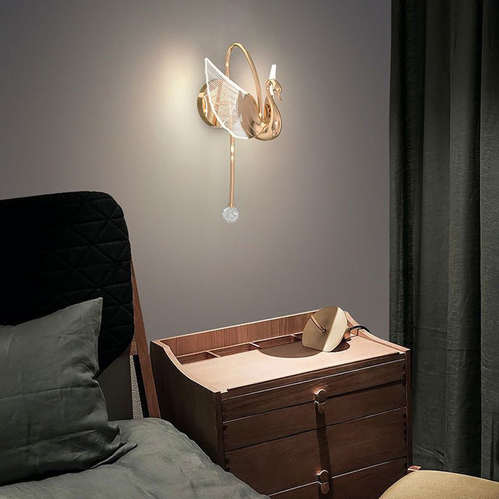 Arisha Art Deco Swan /Metal Wall Lamp, Gold/Rose Gold