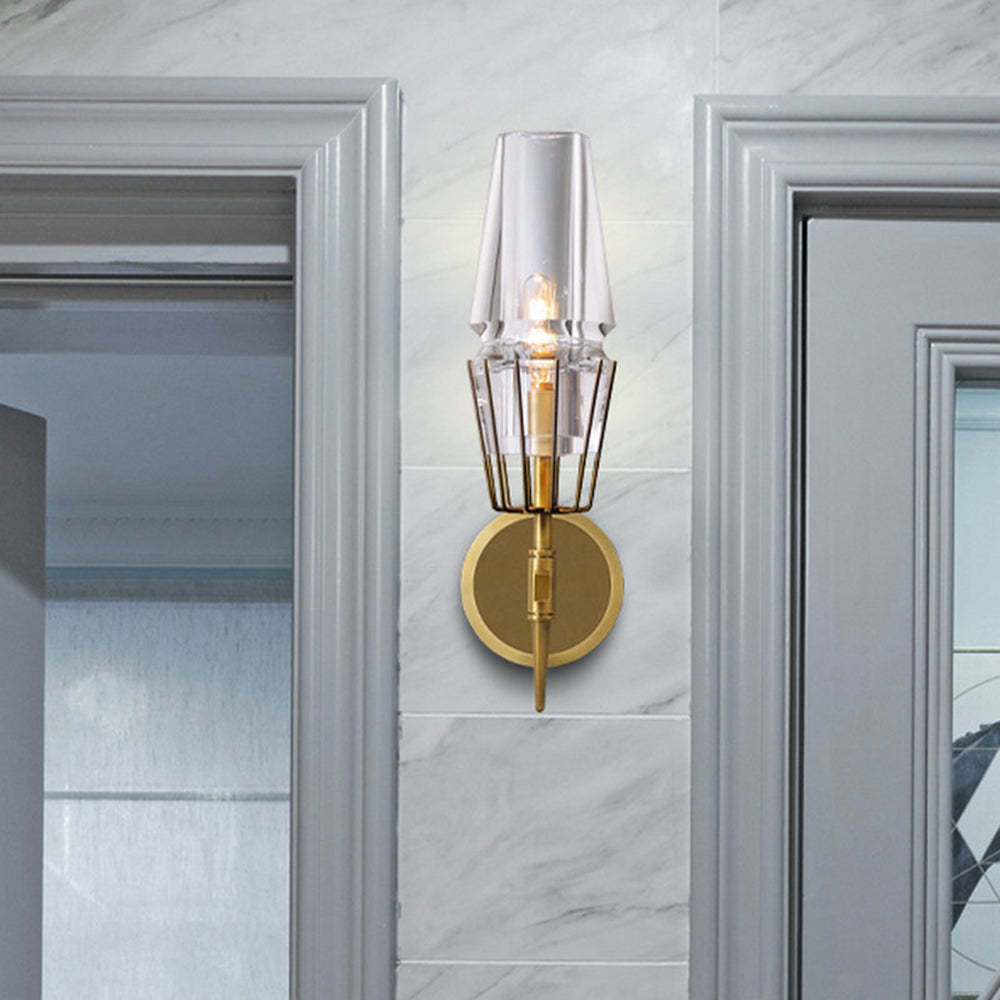 Arisha Vintage Lantern Glass Wall Lamp, Gold