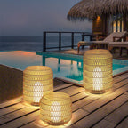 Ray Vintage Lantern Rattan Floor Lamp, Hardwired/Solar, Beige