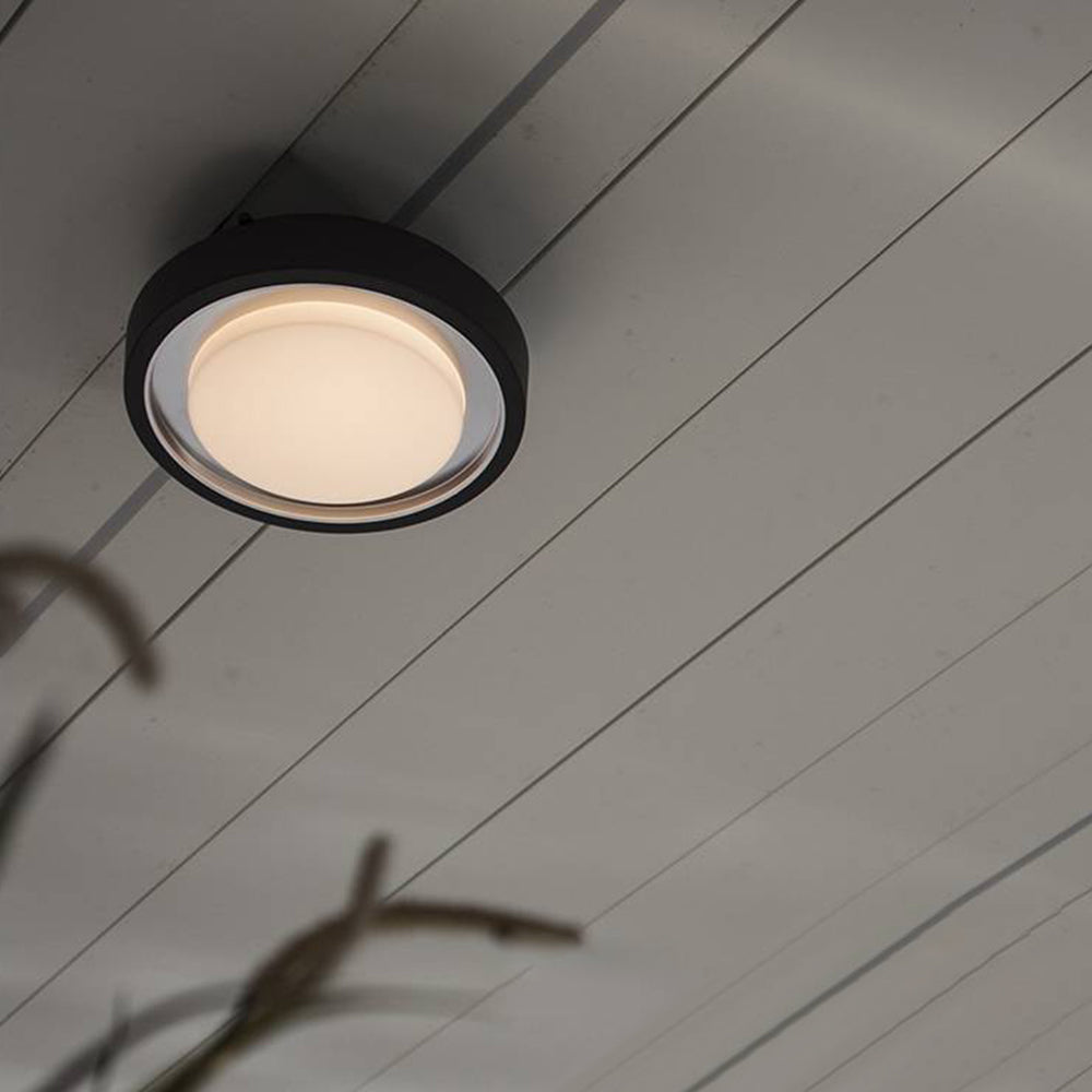 Ray Modern Circular Disc Shape Metal Outdoor Wall Lamp, Black