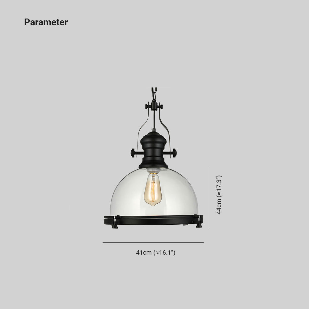 Silva Vintage Hemispherical Glass Pendant Light, Black