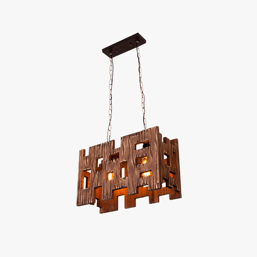 Epoch Rectangular Metal & Wood Pendant Light