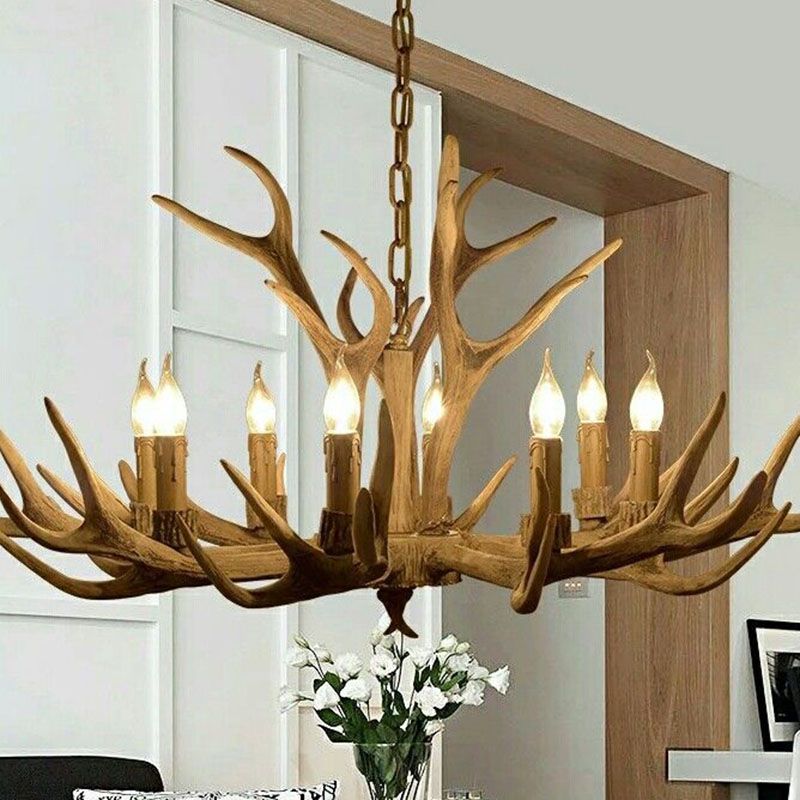 Silva Retro Deer Antlers Candle light Horn Resin Chandelier