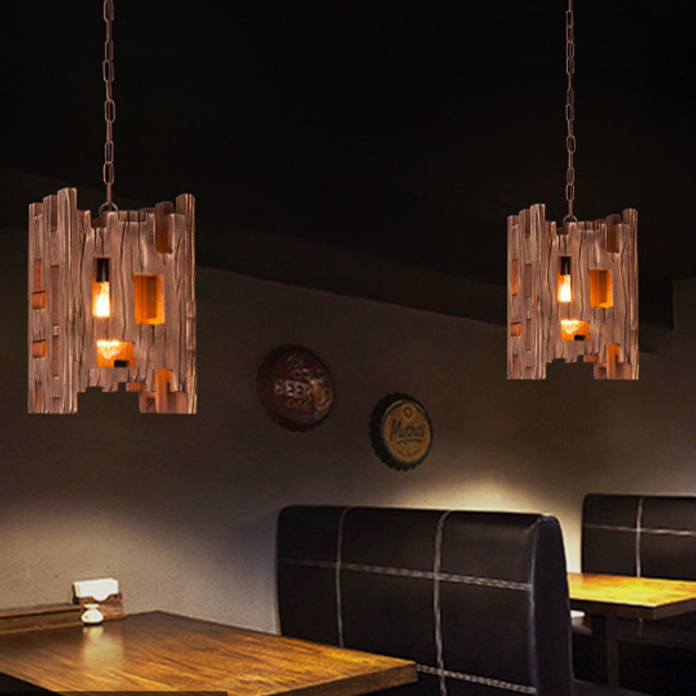 Epoch Retro Rectangular Metal & Wood Pendant Light