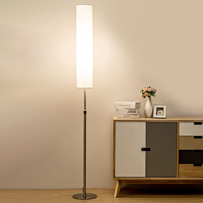 Eryn Minimalist Metal and Fabric Cylindrical White Floor Lamp