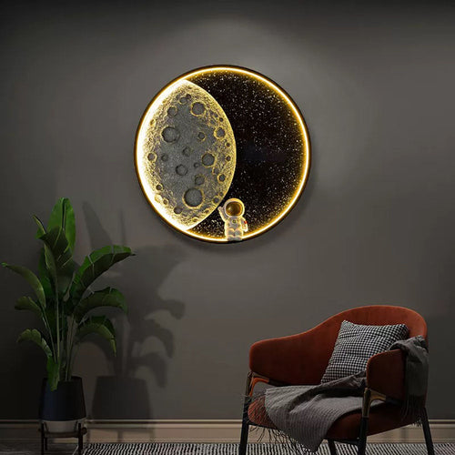 Aria Astronaut Round Moon Black Wall Lamp, Metal