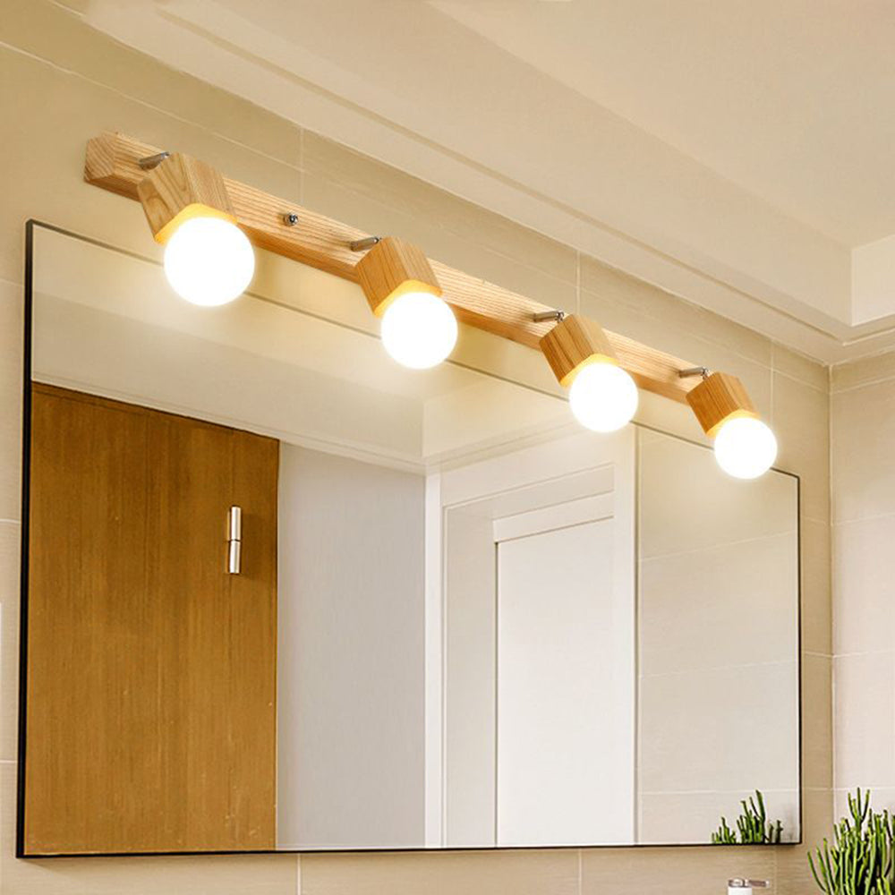 Muto Modern Square Globe Metal/Wood Wall Lamp, Vanity Light