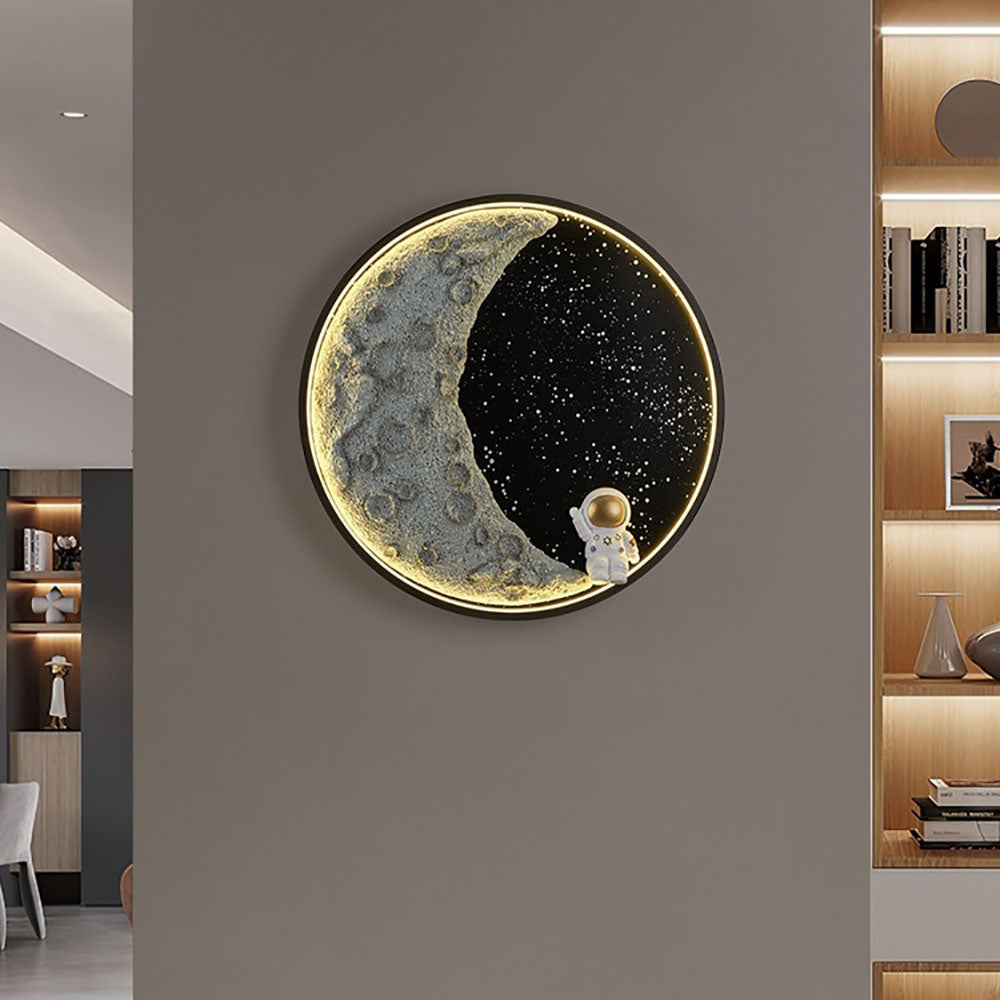 Aria Modern Astronaut Moon Metal Black Wall Lamp