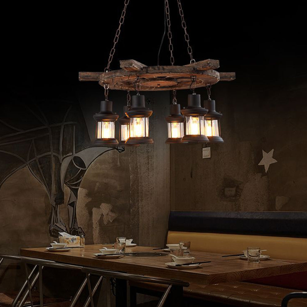 Epoch Retro Rudder Metal & Wood Pendant Light, 6 Heads