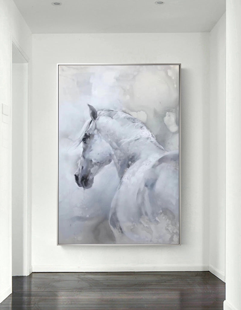 Neutral White Horse Oil Painting Hand Painted