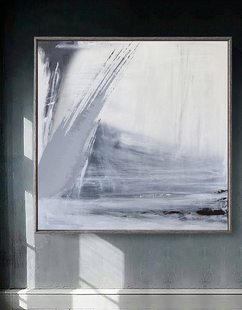 Gray White Minimalist Abstract Oil Painting