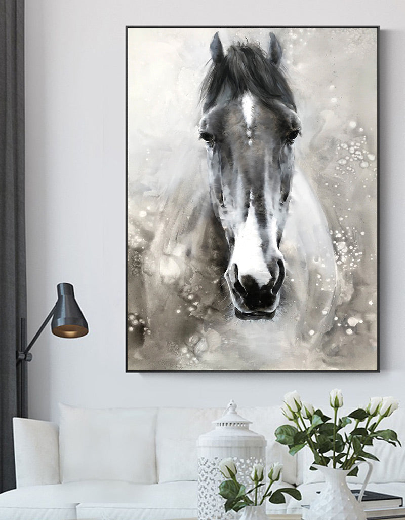 Monochrome Horse Portrait Painting