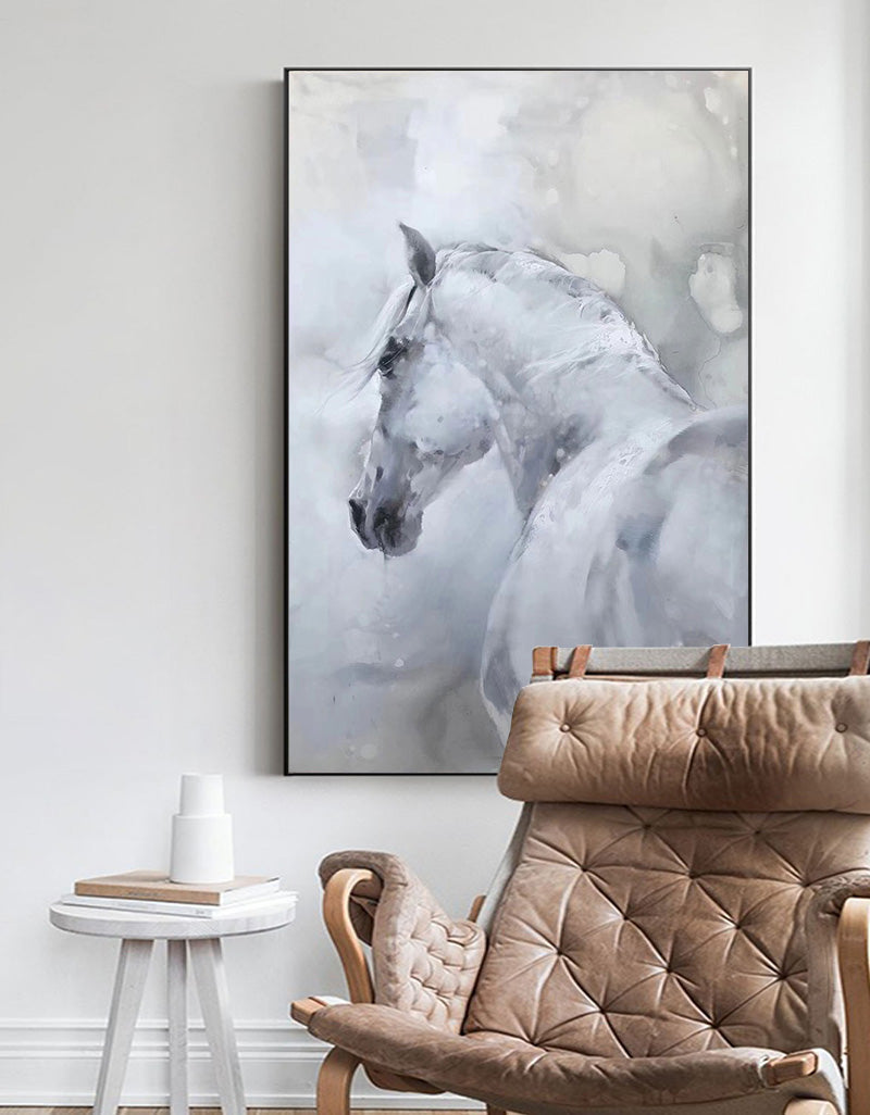 Neutral White Horse Oil Painting Hand Painted