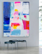 Vibrant Pink & Blue Abstract Painting Vertical