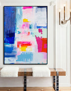 Vibrant Pink & Blue Abstract Painting Vertical