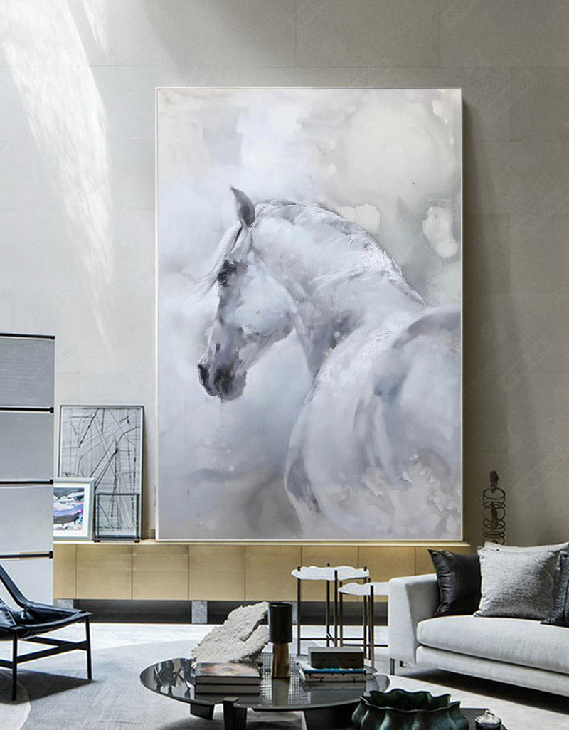 Neutral White Horse Oil Painting Hand Painted