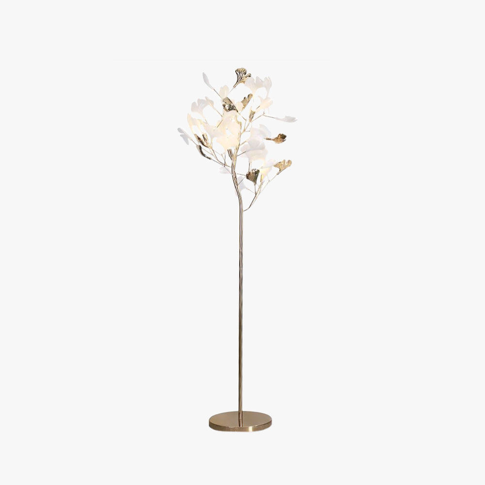 Olivia Floor Lamp Leaf Artistic, Ceramic/Metal, White/Gold, Study