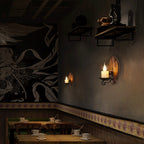 Epoch Vintage Leaf Shape Wood Metal Wall Lamp