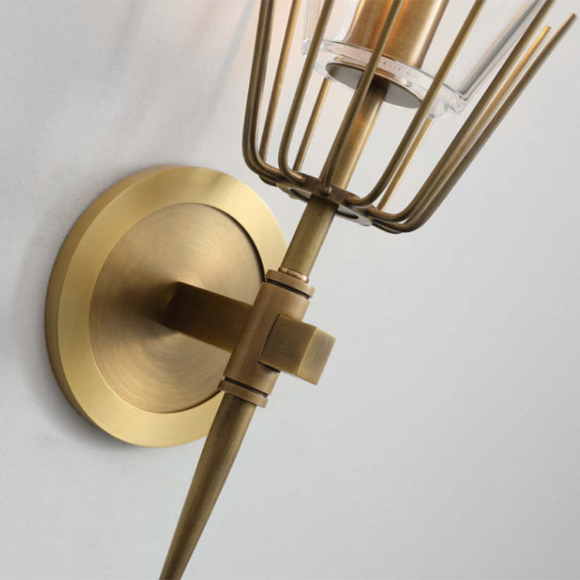 Arisha Vintage Lantern Glass Wall Lamp, Gold