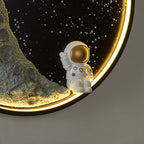 Aria Modern Astronaut Moon Metal Black Wall Lamp